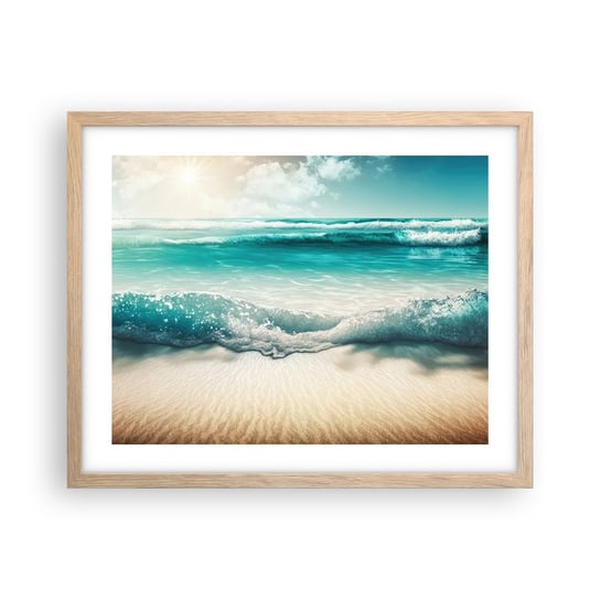 Obraz - Plakat - Spokój oceanu - 50x40cm - Plaża Morze Brzeg - Foto Plakaty w ramie koloru jasny dąb do Salonu Sypialni ARTTOR ARTTOR