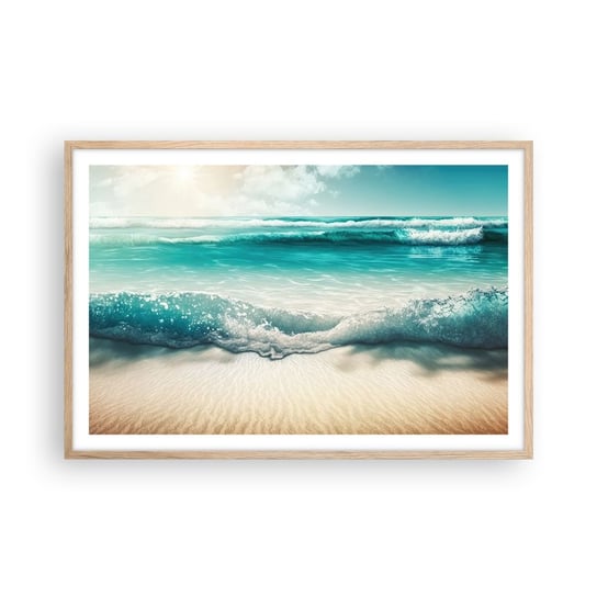 Obraz - Plakat - Spokój oceanu - 91x61cm - Plaża Morze Brzeg - Foto Plakaty na ścianę w ramie jasny dąb - Plakat do Salonu Sypialni ARTTOR ARTTOR