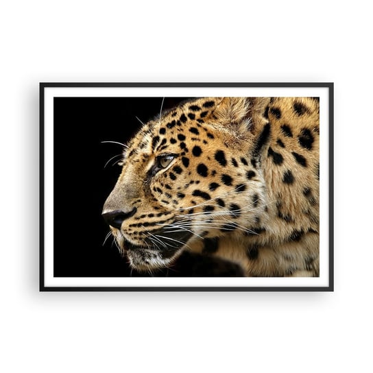 Obraz - Plakat - Spokojny, skupiony, gotowy - 100x70cm - Zwierzęta Lampart Afryka - Foto Plakaty w ramie koloru czarnego do Salonu Sypialni ARTTOR ARTTOR