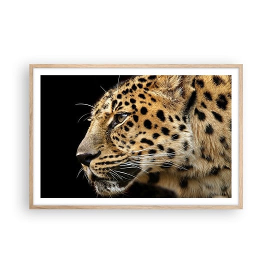 Obraz - Plakat - Spokojny, skupiony, gotowy - 91x61cm - Zwierzęta Lampart Afryka - Foto Plakaty na ścianę w ramie jasny dąb - Plakat do Salonu Sypialni ARTTOR ARTTOR