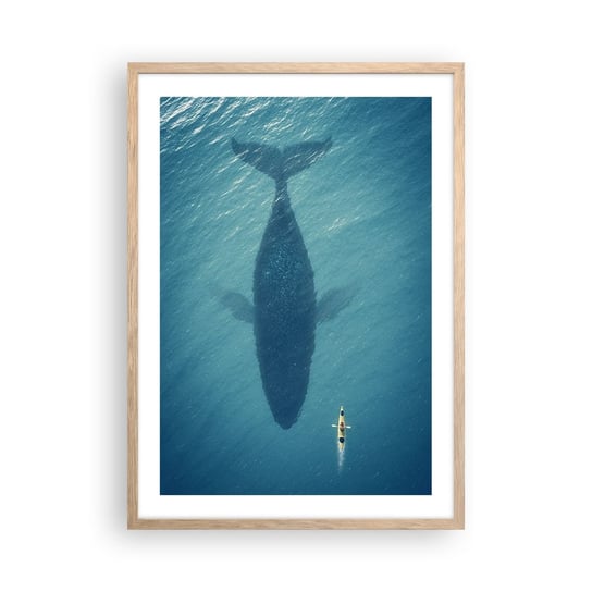 Obraz - Plakat - Spotkanie na oceanie - 50x70cm - Krajobraz Ocean Wieloryb - Nowoczesny modny obraz Plakat rama jasny dąb ARTTOR ARTTOR