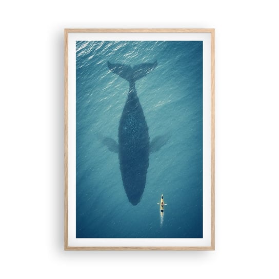 Obraz - Plakat - Spotkanie na oceanie - 61x91cm - Krajobraz Ocean Wieloryb - Foto Plakaty na ścianę w ramie jasny dąb - Plakat do Salonu Sypialni ARTTOR ARTTOR