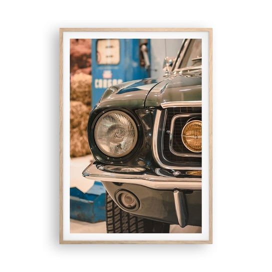 Obraz - Plakat - Spotkanie z legendą - 70x100cm - Samochód Motoryzacja Oldchool - Foto Plakaty w ramie koloru jasny dąb do Salonu Sypialni ARTTOR ARTTOR