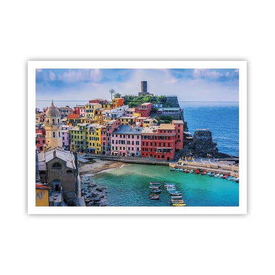 Obraz - Plakat - Śródziemnomorskie magiczne miasteczko - 100x70cm - Liguria Miasto Włochy - Foto Plakaty bez ramy na ścianę do Salonu Sypialni ARTTOR ARTTOR
