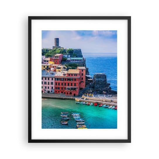 Obraz - Plakat - Śródziemnomorskie magiczne miasteczko - 40x50cm - Liguria Miasto Włochy - Foto Plakaty w ramie koloru czarnego do Salonu Sypialni ARTTOR ARTTOR
