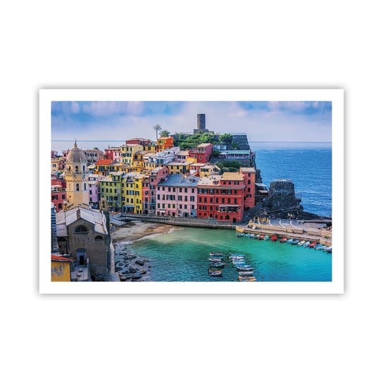 Obraz - Plakat - Śródziemnomorskie magiczne miasteczko - 91x61cm - Liguria Miasto Włochy - Foto Plakaty na ścianę bez ramy - Plakat do Salonu Sypialni ARTTOR ARTTOR