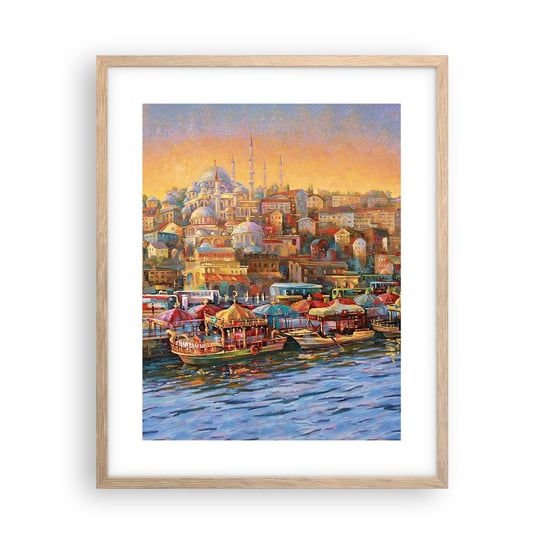 Obraz - Plakat - Stambulska opowieść - 40x50cm - Architektura Miasto Stambuł - Foto Plakaty w ramie koloru jasny dąb do Salonu Sypialni ARTTOR ARTTOR