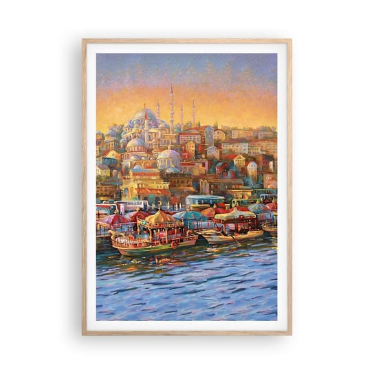 Obraz - Plakat - Stambulska opowieść - 70x100cm - Architektura Miasto Stambuł - Foto Plakaty w ramie koloru jasny dąb do Salonu Sypialni ARTTOR ARTTOR