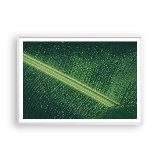 Obraz - Plakat - Struktura zieleni - 100x70cm - Zielony Liść Roślina Tropikalna Sztuka - Foto Plakaty w ramie koloru białego do Salonu Sypialni ARTTOR ARTTOR