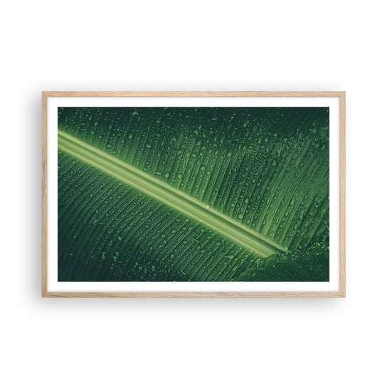 Obraz - Plakat - Struktura zieleni - 91x61cm - Zielony Liść Roślina Tropikalna Sztuka - Foto Plakaty na ścianę w ramie jasny dąb - Plakat do Salonu Sypialni ARTTOR ARTTOR