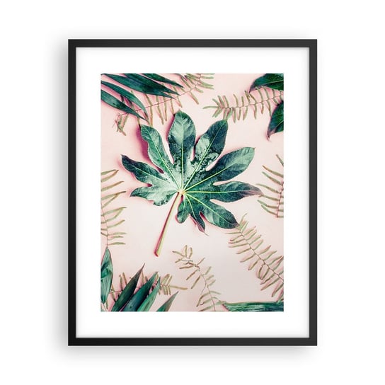 Obraz - Plakat - Studium zieleni na różowym tle - 40x50cm - Roślina Tropikalna Liście Palmowe Liść Paproci - Foto Plakaty w ramie koloru czarnego do Salonu Sypialni ARTTOR ARTTOR