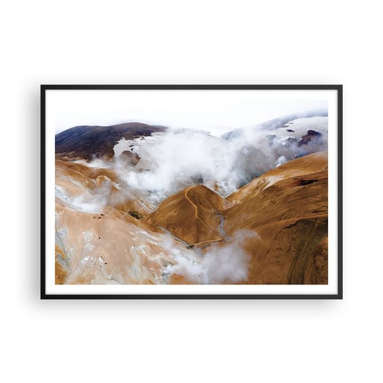 Obraz - Plakat - Surowa uroda Islandii - 100x70cm - Krajobraz Wodospad Islandia - Foto Plakaty w ramie koloru czarnego do Salonu Sypialni ARTTOR ARTTOR