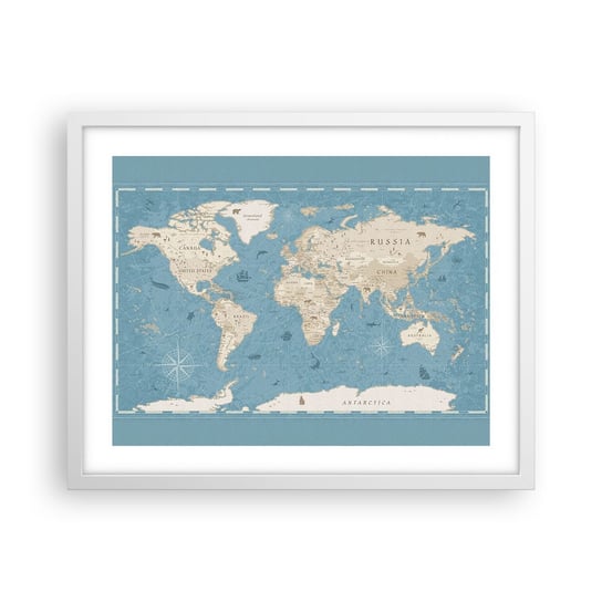 Obraz - Plakat - Świat w zasięgu ręki - 50x40cm - Mapa Świata Vintage Grunge - Foto Plakaty w ramie koloru białego do Salonu Sypialni ARTTOR ARTTOR