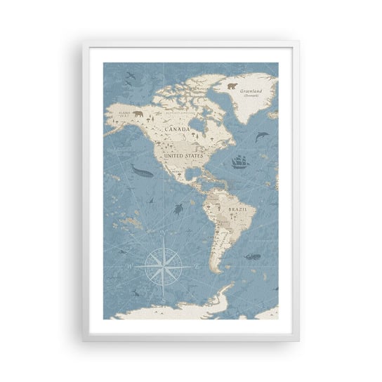 Obraz - Plakat - Świat w zasięgu ręki - 50x70cm - Mapa Świata Vintage Grunge - Nowoczesny modny obraz Plakat rama biała ARTTOR ARTTOR