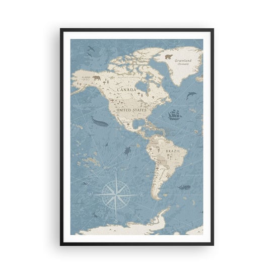 Obraz - Plakat - Świat w zasięgu ręki - 70x100cm - Mapa Świata Vintage Grunge - Foto Plakaty w ramie koloru czarnego do Salonu Sypialni ARTTOR ARTTOR