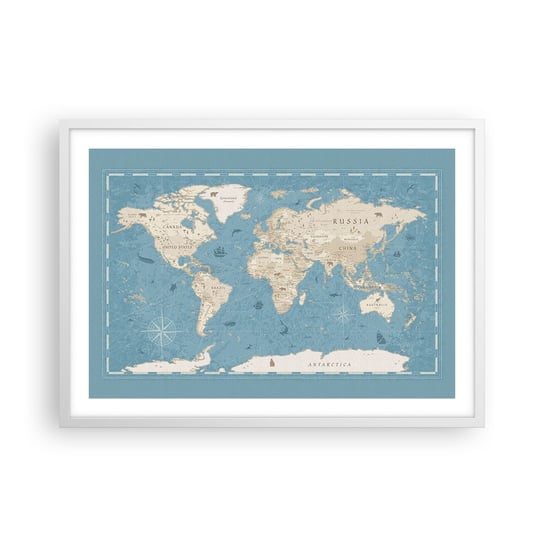 Obraz - Plakat - Świat w zasięgu ręki - 70x50cm - Mapa Świata Vintage Grunge - Nowoczesny modny obraz Plakat rama biała ARTTOR ARTTOR
