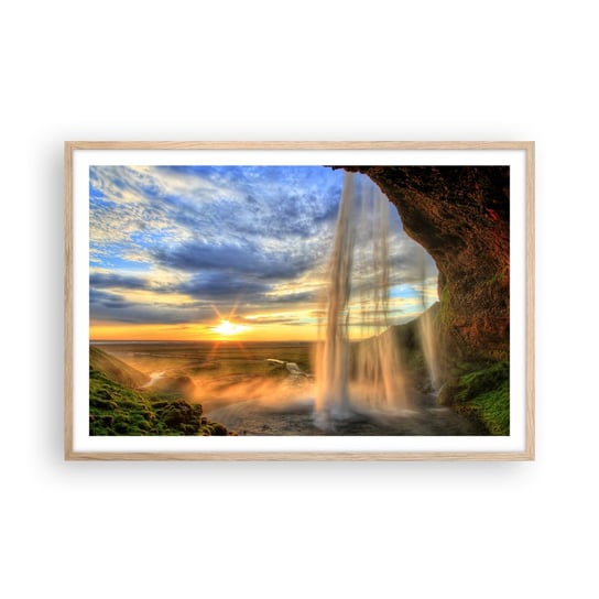 Obraz - Plakat - Świat za zasłoną kropel - 91x61cm - Krajobraz Wodospad Natura - Foto Plakaty na ścianę w ramie jasny dąb - Plakat do Salonu Sypialni ARTTOR ARTTOR