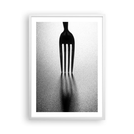 Obraz - Plakat - Światło i cień - 50x70cm - Widelec Sztućce Kuchnia - Nowoczesny modny obraz Plakat rama biała ARTTOR ARTTOR