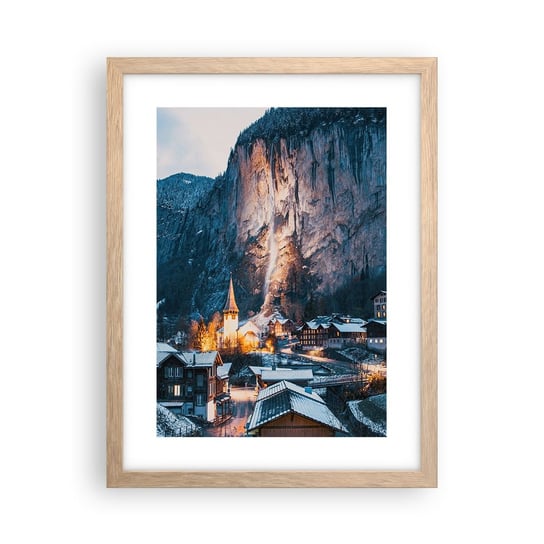 Obraz - Plakat - Świetlisty duch zimy - 30x40cm - Krajobraz Szwajcaria Alpy - Foto Plakaty na ścianę w ramie jasny dąb - Plakat do Salonu Sypialni ARTTOR ARTTOR
