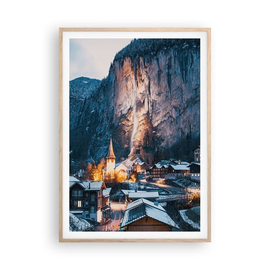 Obraz - Plakat - Świetlisty duch zimy - 70x100cm - Krajobraz Szwajcaria Alpy - Foto Plakaty w ramie koloru jasny dąb do Salonu Sypialni ARTTOR ARTTOR
