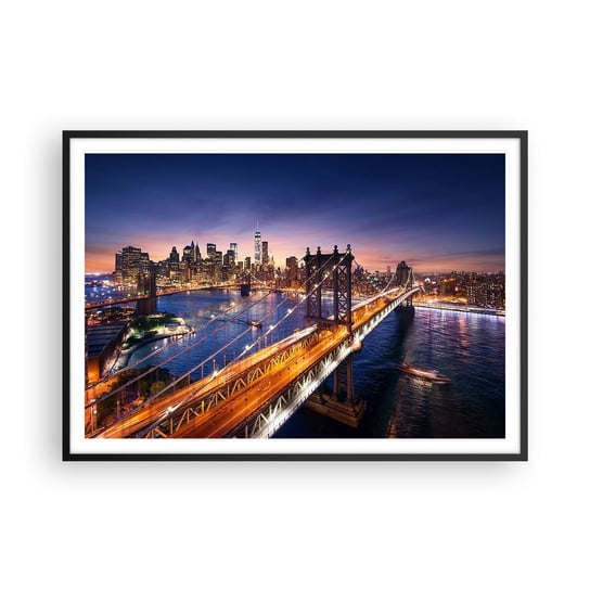 Obraz - Plakat - Świetlistym mostem do serca miasta - 100x70cm - Miasto Nowy Jork Most Brookliński - Foto Plakaty w ramie koloru czarnego do Salonu Sypialni ARTTOR ARTTOR