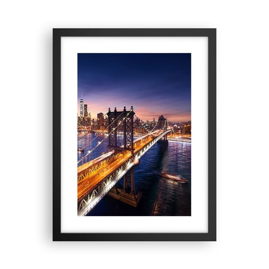 Obraz - Plakat - Świetlistym mostem do serca miasta - 30x40cm - Miasto Nowy Jork Most Brookliński - Foto Plakaty na ścianę w czarnej ramie - Plakat do Salonu Sypialni ARTTOR ARTTOR