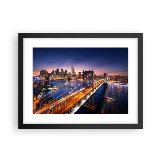 Obraz - Plakat - Świetlistym mostem do serca miasta - 40x30cm - Miasto Nowy Jork Most Brookliński - Foto Plakaty na ścianę w czarnej ramie - Plakat do Salonu Sypialni ARTTOR ARTTOR