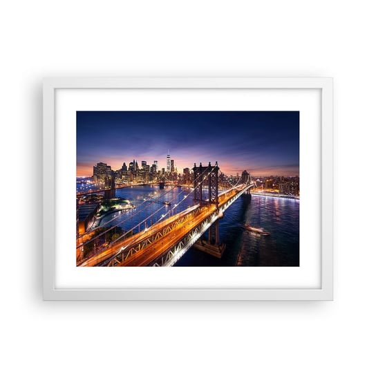 Obraz - Plakat - Świetlistym mostem do serca miasta - 40x30cm - Miasto Nowy Jork Most Brookliński - Foto Plakaty na ścianę w ramie białej - Plakat do Salonu Sypialni ARTTOR ARTTOR
