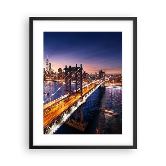 Obraz - Plakat - Świetlistym mostem do serca miasta - 40x50cm - Miasto Nowy Jork Most Brookliński - Foto Plakaty w ramie koloru czarnego do Salonu Sypialni ARTTOR ARTTOR