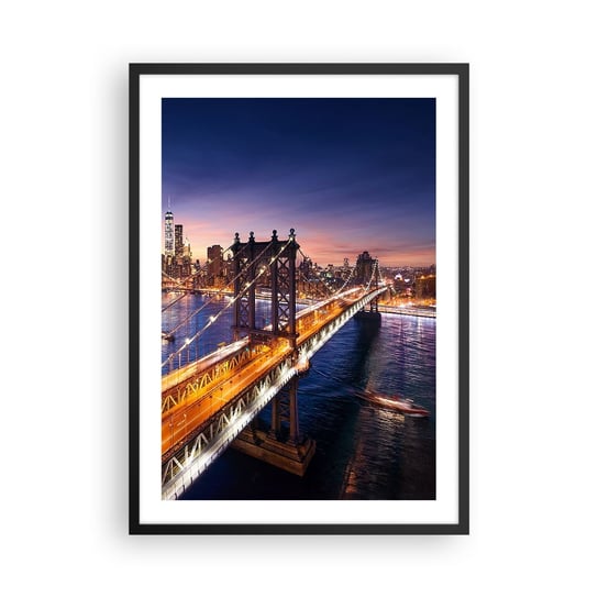 Obraz - Plakat - Świetlistym mostem do serca miasta - 50x70cm - Miasto Nowy Jork Most Brookliński - Nowoczesny modny obraz Plakat czarna rama ARTTOR ARTTOR
