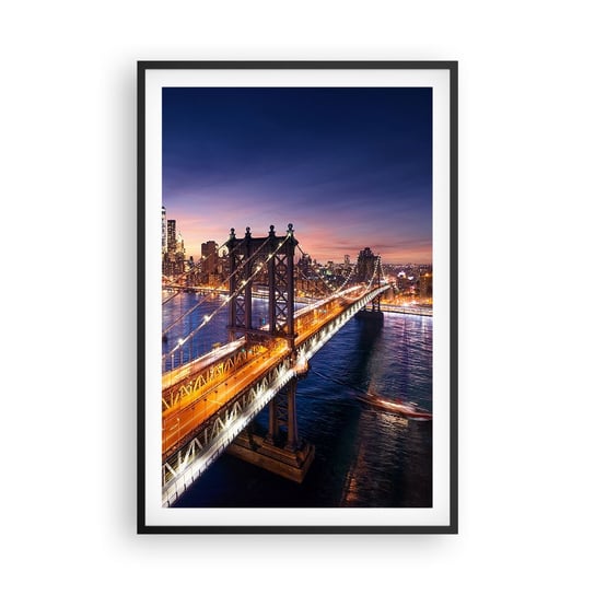 Obraz - Plakat - Świetlistym mostem do serca miasta - 61x91cm - Miasto Nowy Jork Most Brookliński - Foto Plakaty na ścianę w czarnej ramie - Plakat do Salonu Sypialni ARTTOR ARTTOR