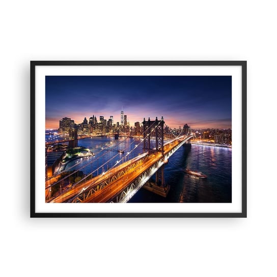 Obraz - Plakat - Świetlistym mostem do serca miasta - 70x50cm - Miasto Nowy Jork Most Brookliński - Nowoczesny modny obraz Plakat czarna rama ARTTOR ARTTOR