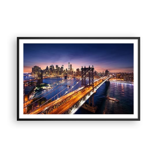 Obraz - Plakat - Świetlistym mostem do serca miasta - 91x61cm - Miasto Nowy Jork Most Brookliński - Foto Plakaty na ścianę w czarnej ramie - Plakat do Salonu Sypialni ARTTOR ARTTOR