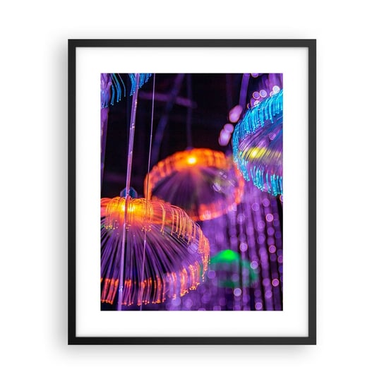 Obraz - Plakat - Świetlna fontanna - 40x50cm - Neon Światła Luminacja - Foto Plakaty w ramie koloru czarnego do Salonu Sypialni ARTTOR ARTTOR