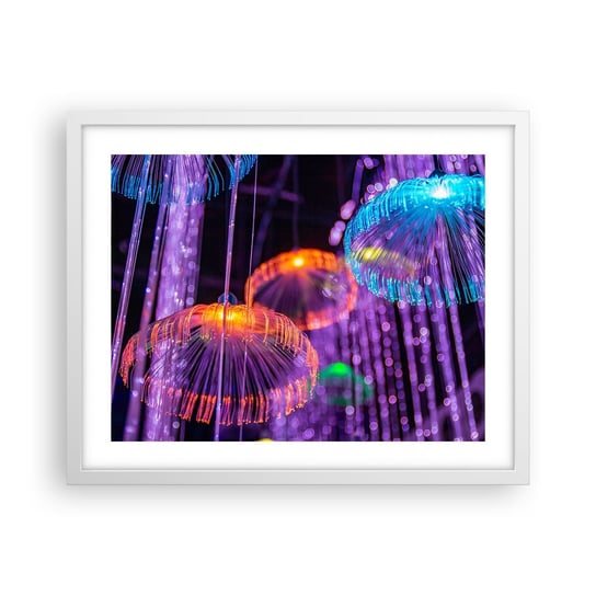 Obraz - Plakat - Świetlna fontanna - 50x40cm - Neon Światła Luminacja - Foto Plakaty w ramie koloru białego do Salonu Sypialni ARTTOR ARTTOR