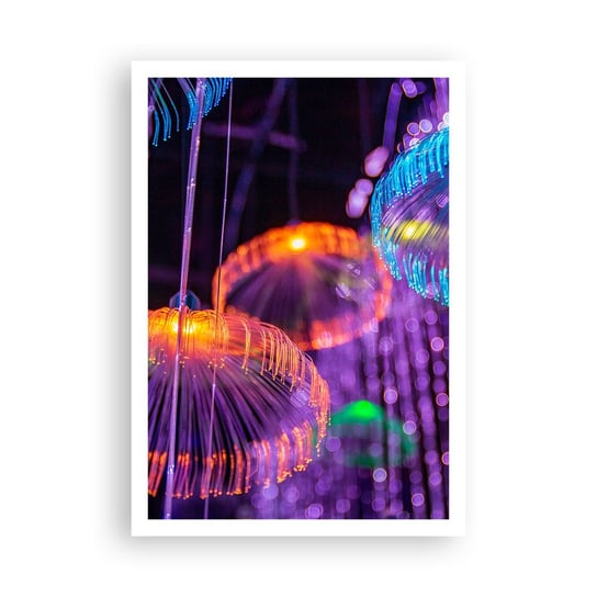 Obraz - Plakat - Świetlna fontanna - 70x100cm - Neon Światła Luminacja - Foto Plakaty bez ramy na ścianę do Salonu Sypialni ARTTOR ARTTOR