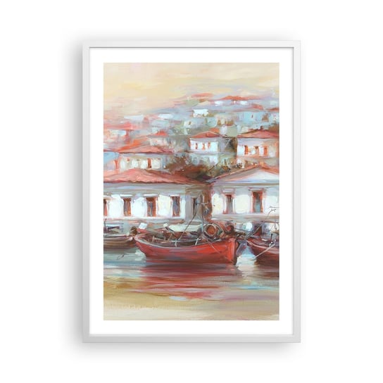 Obraz - Plakat - Szczęśliwe miasteczko - 50x70cm - Architektura Żaglówka Port - Nowoczesny modny obraz Plakat rama biała ARTTOR ARTTOR