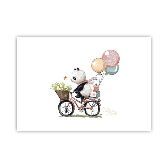Obraz - Plakat - Szczęśliwy dzień - 100x70cm - Dla Dzieci Panda Na Rowerze Abstrakcja - Foto Plakaty bez ramy na ścianę do Salonu Sypialni ARTTOR ARTTOR