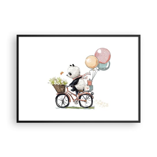 Obraz - Plakat - Szczęśliwy dzień - 100x70cm - Dla Dzieci Panda Na Rowerze Abstrakcja - Foto Plakaty w ramie koloru czarnego do Salonu Sypialni ARTTOR ARTTOR
