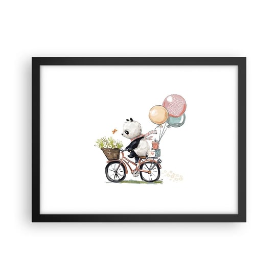 Obraz - Plakat - Szczęśliwy dzień - 40x30cm - Dla Dzieci Panda Na Rowerze Abstrakcja - Foto Plakaty na ścianę w czarnej ramie - Plakat do Salonu Sypialni ARTTOR ARTTOR