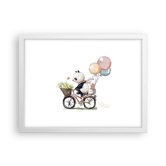 Obraz - Plakat - Szczęśliwy dzień - 40x30cm - Dla Dzieci Panda Na Rowerze Abstrakcja - Foto Plakaty na ścianę w ramie białej - Plakat do Salonu Sypialni ARTTOR ARTTOR
