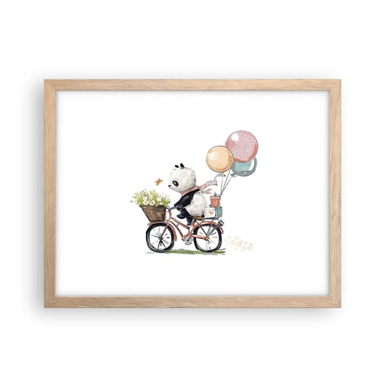 Obraz - Plakat - Szczęśliwy dzień - 40x30cm - Dla Dzieci Panda Na Rowerze Abstrakcja - Foto Plakaty na ścianę w ramie jasny dąb - Plakat do Salonu Sypialni ARTTOR ARTTOR