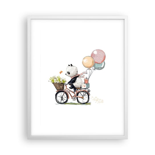 Obraz - Plakat - Szczęśliwy dzień - 40x50cm - Dla Dzieci Panda Na Rowerze Abstrakcja - Foto Plakaty w ramie koloru białego do Salonu Sypialni ARTTOR ARTTOR