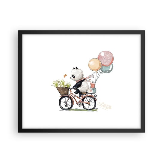 Obraz - Plakat - Szczęśliwy dzień - 50x40cm - Dla Dzieci Panda Na Rowerze Abstrakcja - Foto Plakaty w ramie koloru czarnego do Salonu Sypialni ARTTOR ARTTOR