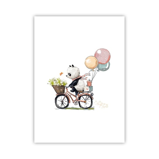 Obraz - Plakat - Szczęśliwy dzień - 50x70cm - Dla Dzieci Panda Na Rowerze Abstrakcja - Nowoczesny modny obraz Plakat bez ramy do Salonu Sypialni ARTTOR ARTTOR