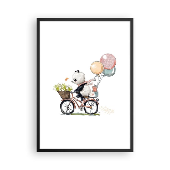 Obraz - Plakat - Szczęśliwy dzień - 50x70cm - Dla Dzieci Panda Na Rowerze Abstrakcja - Nowoczesny modny obraz Plakat czarna rama ARTTOR ARTTOR