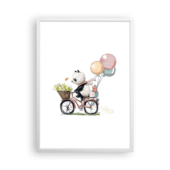 Obraz - Plakat - Szczęśliwy dzień - 50x70cm - Dla Dzieci Panda Na Rowerze Abstrakcja - Nowoczesny modny obraz Plakat rama biała ARTTOR ARTTOR