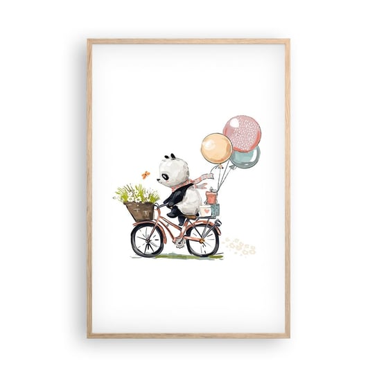 Obraz - Plakat - Szczęśliwy dzień - 61x91cm - Dla Dzieci Panda Na Rowerze Abstrakcja - Foto Plakaty na ścianę w ramie jasny dąb - Plakat do Salonu Sypialni ARTTOR ARTTOR