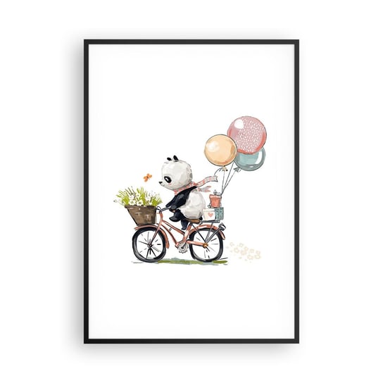 Obraz - Plakat - Szczęśliwy dzień - 70x100cm - Dla Dzieci Panda Na Rowerze Abstrakcja - Foto Plakaty w ramie koloru czarnego do Salonu Sypialni ARTTOR ARTTOR
