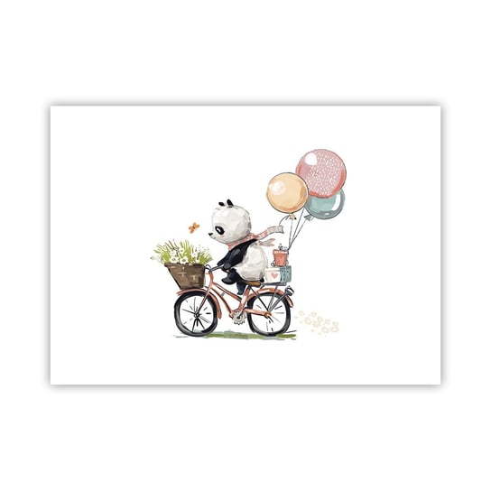 Obraz - Plakat - Szczęśliwy dzień - 70x50cm - Dla Dzieci Panda Na Rowerze Abstrakcja - Nowoczesny modny obraz Plakat bez ramy do Salonu Sypialni ARTTOR ARTTOR